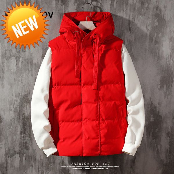 

2021 winter men sleeveless jacket white duck down vest men's slim fit hooded mens windproof warm waistcoat, Black