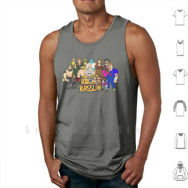 

gene austins rocknrasslin tank mens vest sleeveless wwf rock n wrestling austin cartoon aew nwa wrestlers, White;black