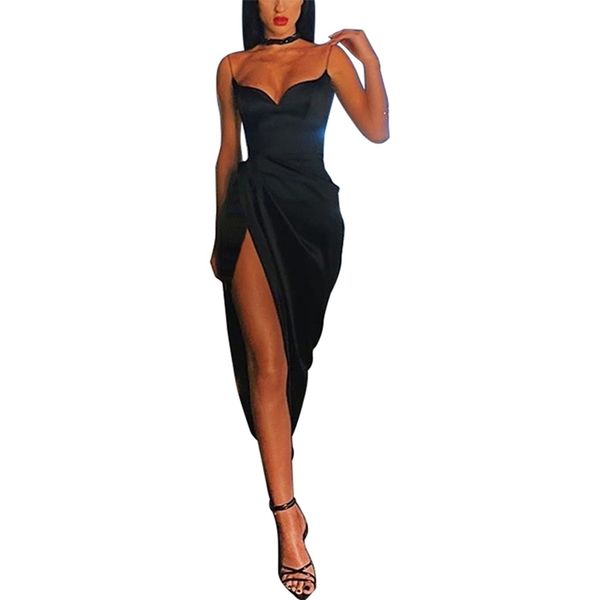 

women elegant fashion a-line dress sleeveless spaghetti strap deep v-neck solid color high waist mid-calf 210522, Black;gray