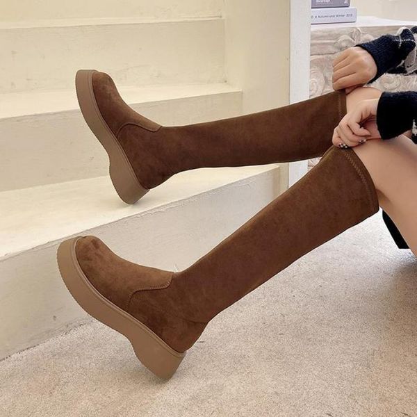 

boots women's long autumn winter solid ladies shoes fashion platform comfortable footwear 2022 ytmtloy botines de mujer, Black