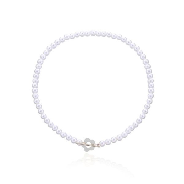 

chokers fashion luxury white pearl bead chain simplee choker necklace for women flower collar necklaces jewelry birthday gifts, Golden;silver