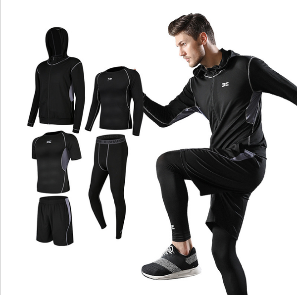 

men's tracksuits 5-piece sportswear sets jacket autumn casual fitness clothing quick-drying running basketball tights training pants, Gray