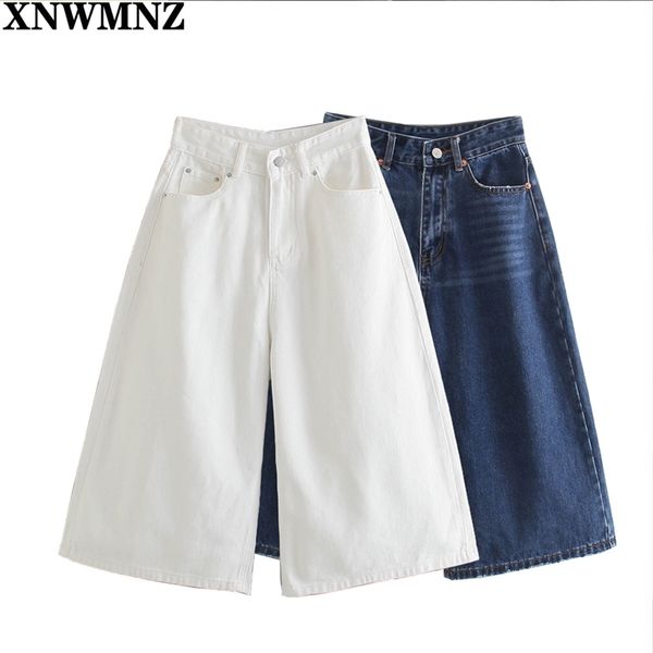 70 mulheres vintage azul branco denim shorts feminino desbotado alta cintura larga-perna bermuda shorts bolso zip fly jeans jeans 210520