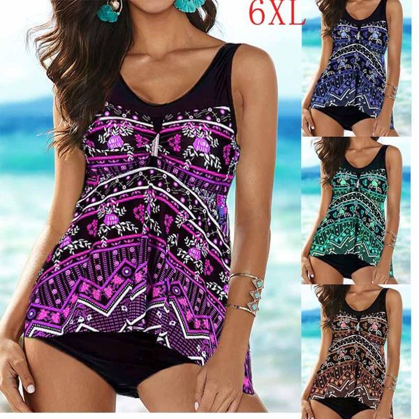 

vintage print tankini set plus size 6xl swimwear women swimsuit beachwear 2 piece bikini bathing suit shorts one-piece suits