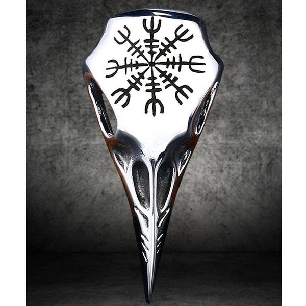 

charms stainless steel viking-runic-amulet crow bird skull animal birdhead pendant - gothic charm handmade diy crafts raven jewelry, Bronze;silver