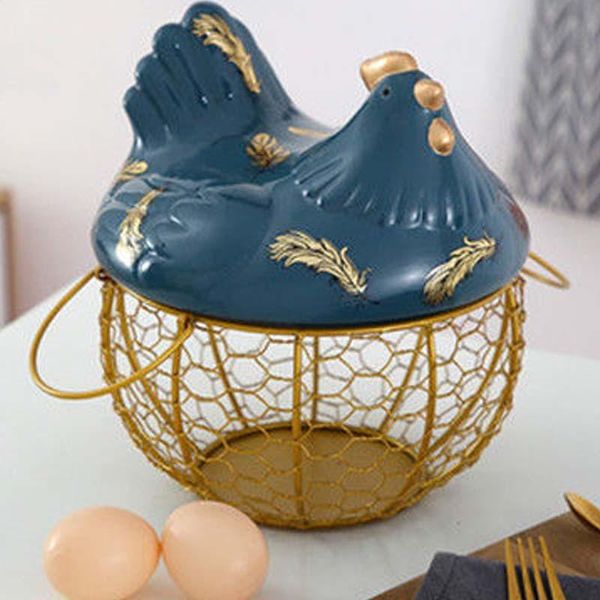 

creative feather egg ceramic iron mesh chicken basket home sundries fruit baskets with handle kitchen storage container holder