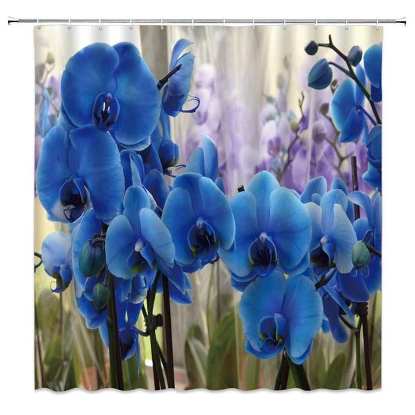 

blue floral shower curtain spring colorful orchid plant landscape 70x70 inch polyester fabric bathroom accessories curtains