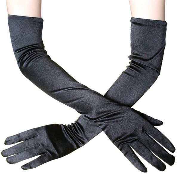 

five fingers gloves long dress satin fun dinner performance d90327, Blue;gray