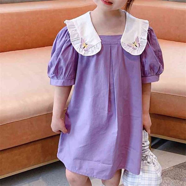 Vestido verão roxo para meninas borboleta bordada crianças roupas infantis crianças roupas 210528
