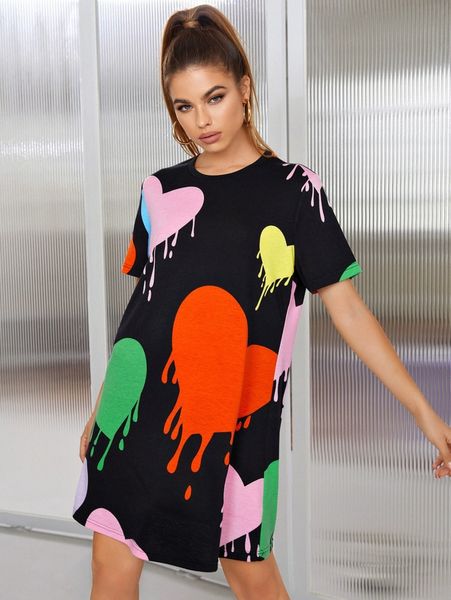 

heart print tee dress u4xr#, Black;gray