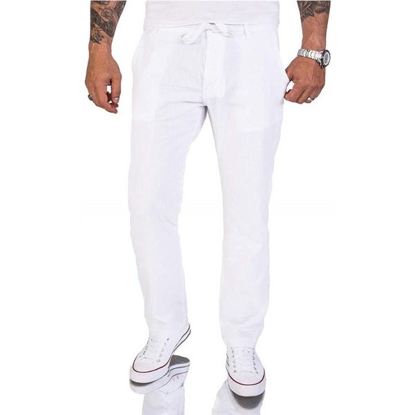 

men's pants casual pants, solid color linen big pockets, sports men, Black