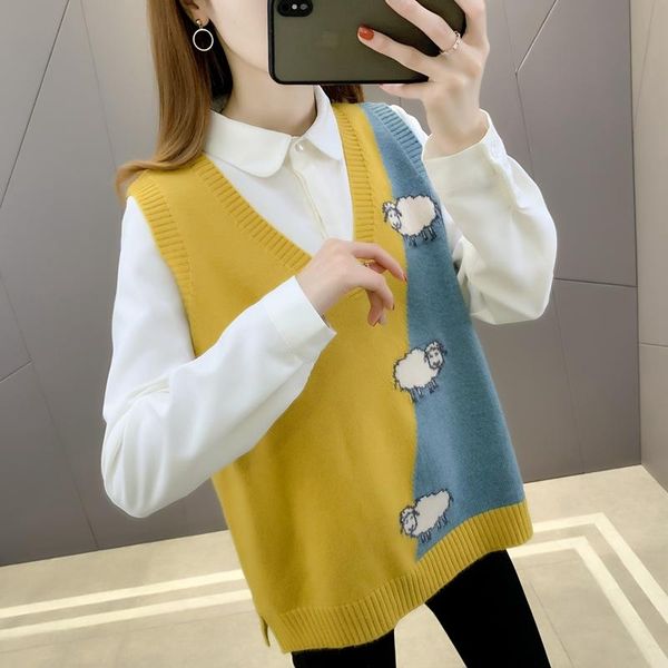 

camisoles & tanks area j 5 right] 7370 the women's knitted vest sweate real s - sheep jacquard v-neck 36, Black;white