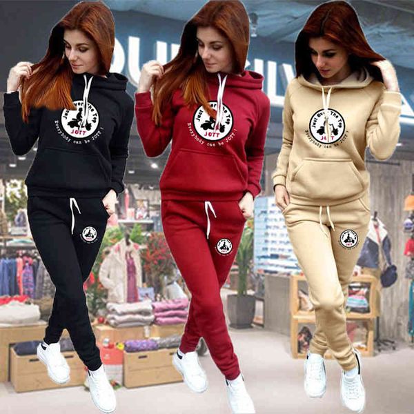 

jott women sportswear autumn tracksuit hoodies pants sweatshirt sweat suit gym running fitness plus size jogging set, Black