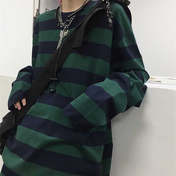 

spring summer stripes long sleeve t-shirt women fashion streetwear punk clothes oversized harajuku graphic tee vintage 211110, White