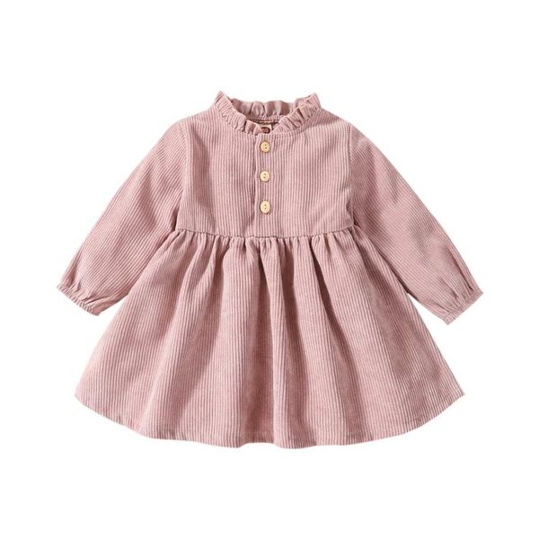 

girl's dresses kids dress,chidren girls solid color round neck long sleeve ruffled for spring summer fall, 1-4 years, Red;yellow