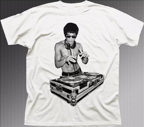 

bruce dj lee rave inspired by kung-fu cotton t-shirt fn9273, White;black