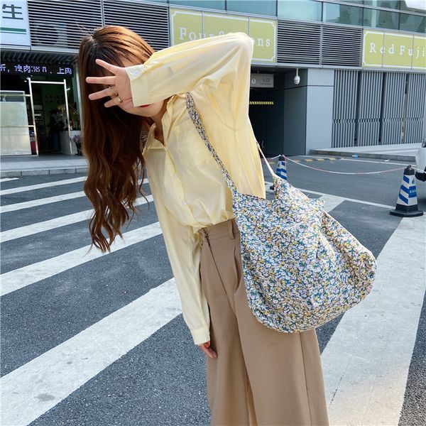 

fashion floral ladies tote handbags cotton cloth women flower shoulder messenger bags simple reusable girls large shopping bag l
