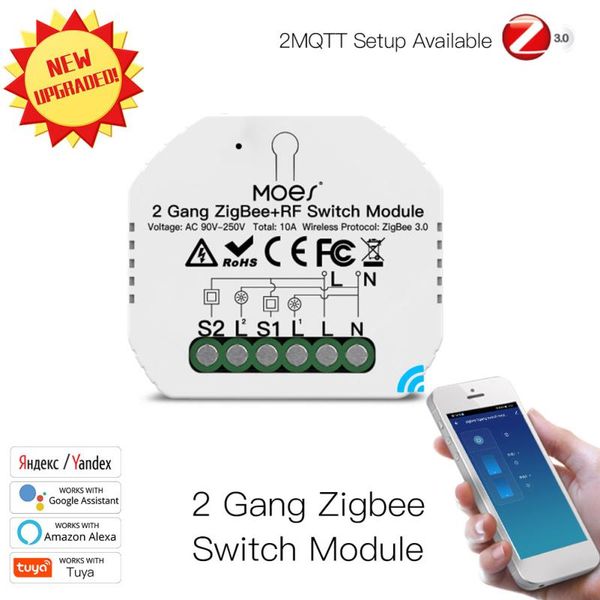 

smart home control tuya zigbee 3.0 light switch relay module 2 gang zigbee+rf remote work with alexa google drop