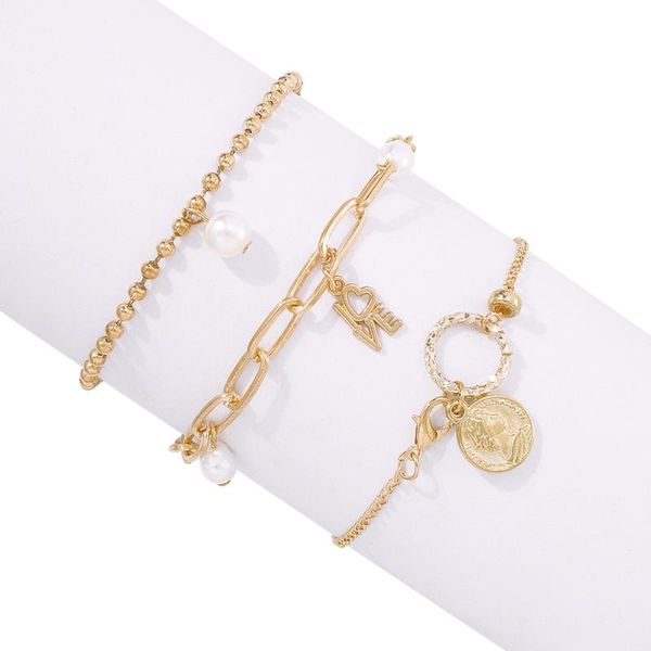 

charm bracelets fashion jewelry retro alloy pearl hand act the role of individual ins contracted wind bracelet suit set, Golden;silver
