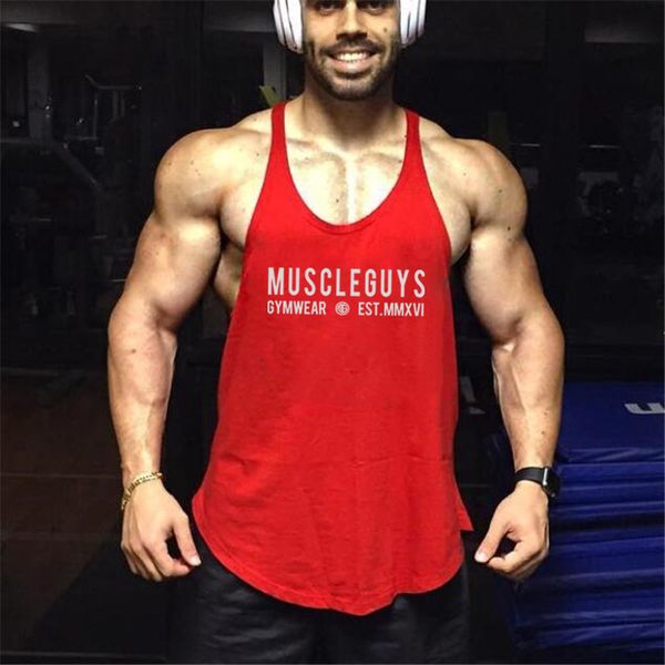 Muscleguys Gyms Wear Marke Bodybuilding Kleidung Sommer Fitness Herren Stringer Weste Workout Tank Tops Musculation Unterhemd 210421