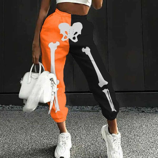 

women's pants & capris loose women cool gothic sports black orange printed dress color casual 02-pt-ksxkhj, Black;white