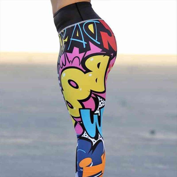 

digital printing workout womens legging high waist ankle-length push up slim mujer fitness feminina, Black