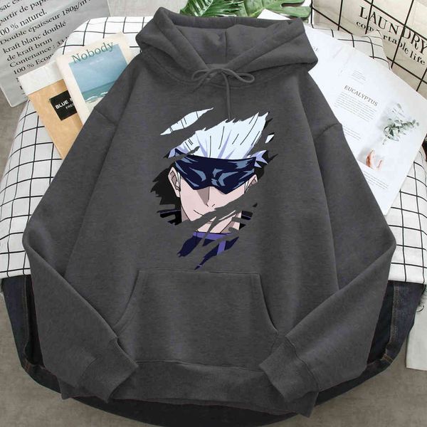 

jujutsu kaisen printed hoodie men's animation printed casual cloth hip hop style wool hoodie winter autumn warm street cloth harajuku t, Black
