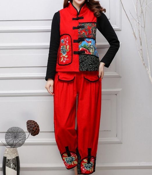 

women's vests xl-3xl / spring women long embroidery flower horse collar stitching tank big yards outfit suits, Black;white