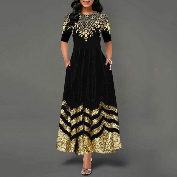 

casual dresses maxi dress round neck buttons a line party vintage long, Black;gray