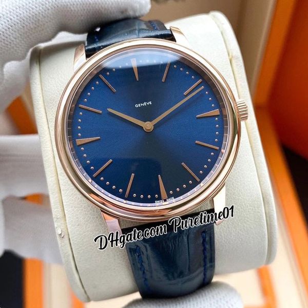 

42mm traditionnelle miyota 8215 automatic mens watch steel 18k rose gold blue dial stick markers black leather strap watches 10 styles puret, Slivery;brown
