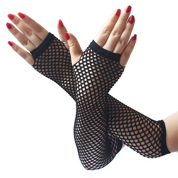 

sports gloves 1pair neon fishnet fingerless long leg arm cuff party wear fancy dress for womens beautiful warmer, Black