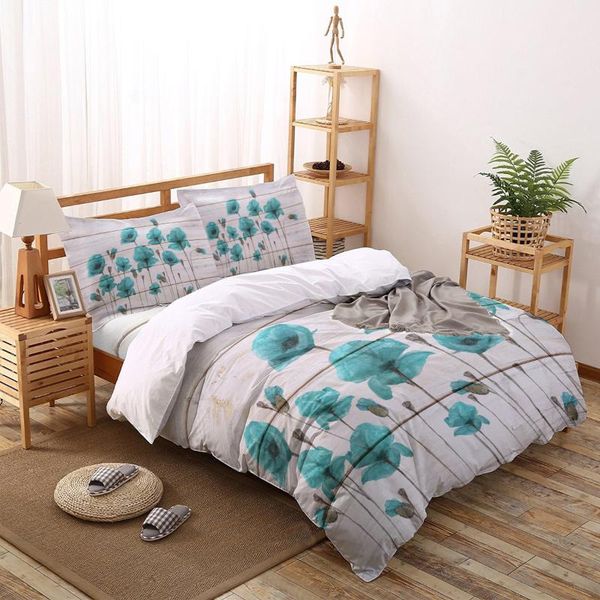 

bedding sets poppy flower wood board printed set  king size soft fashion duvet cover bed sheet pillowcase