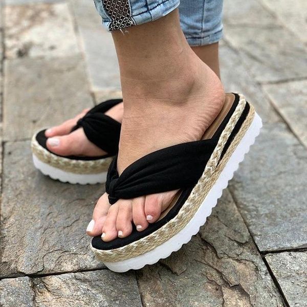 

slippers women summer female shoes slides rubber flip flops low platform 2021 hawaiian rome cotton fabric hoof heels, Black