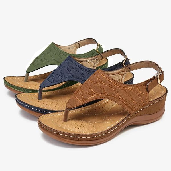 

sandals women flip-flops with ankle strap embroidery lightweight soft footbed beach casual shoe r4t1, Black