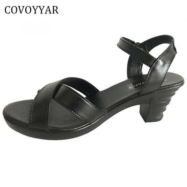 

dress shoes covoyyar 2021 genuine leather gladiator women sandals summer open toe thick heel flowers black wss746