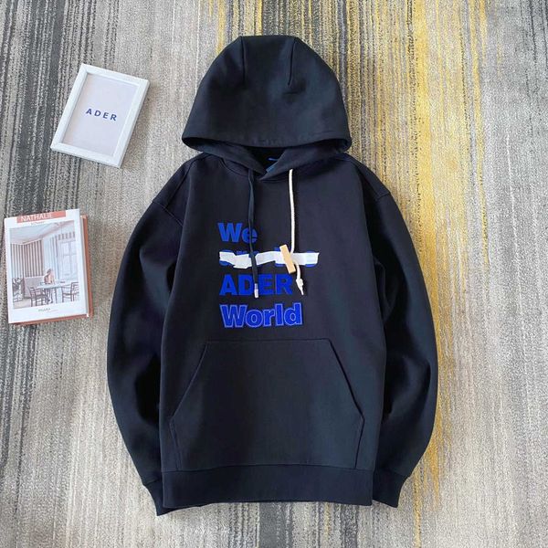 

ader error long sleeve hoodie, retro and simple, korean fashion, unisex, personalized we letter printed slogan, autumn winter, 1:1, Black