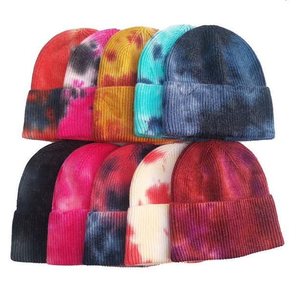 

knitted tie dye beanies hats plain cuff beanie knit ski cap casual skull warm solid color winter blank headwear bonnets cycling caps & masks, Black