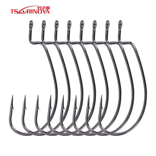 

8pcs 3/0# 4/0# fishing hook high carbon steel wide crank offset fish for soft worm lure barbed hooks