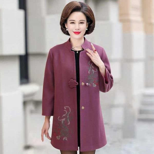 

women's wool & blends embroidery woolen coat 2021 autumn winter large size jacket elegant applique outerwear plus -5xl aq782, Black