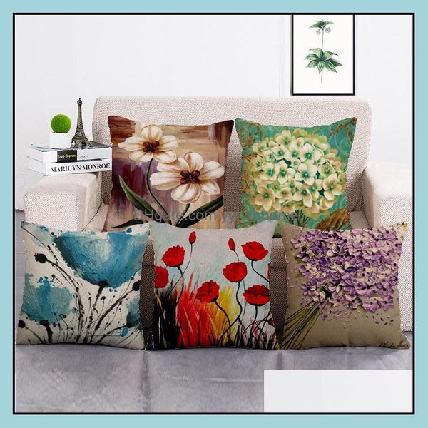 Yastık / Dekoratif Yastık Ev Tekstili Bahçe Klasik Çiçek Baskı Yastık ER Pamuk Keten Yastık Kılıfı Kılıf Açık Havada El Malzemeleri Dro