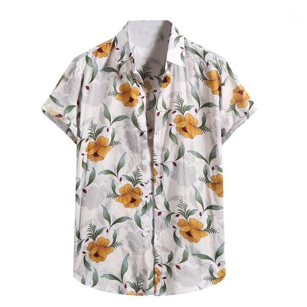 

men's fashion cotton linen hawaiian print short sleeve button shirt blouse home holiday loose camisa casual shirts, White;black