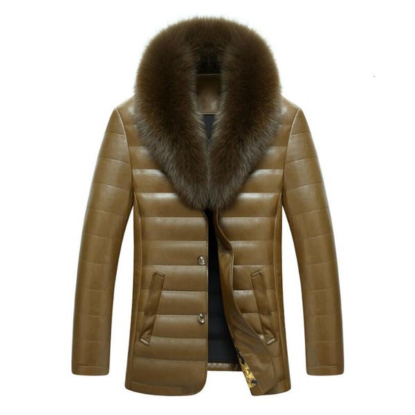 

Men's & Parkas ENWAYEL Winter Men Leather Jacket Male Down Coat Jackets Top Quality Windproof Warm fur collar EW114 HBA7, Black