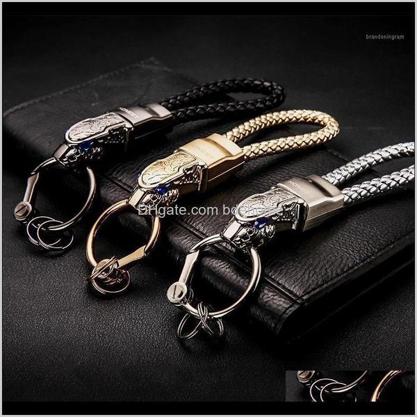 

fashion drop delivery 2021 leopard head model weave keychains holder key ring chain zinc alloy mobile car keyring aessories creative gift1 8, Silver