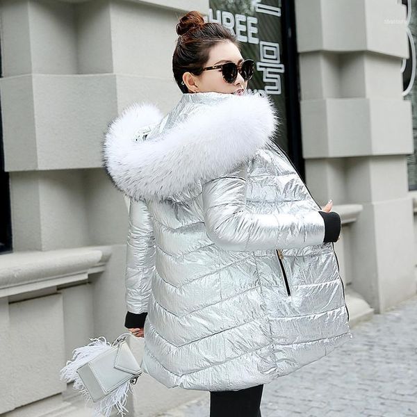 

winter women's jacket warm park coat windproof bright silver glovesfemale1, Black