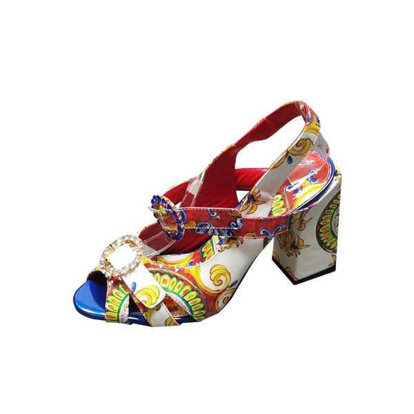 

2021 rhinestone plus size women temperament fashion set foot sandals buckle high heels flower skin fish mouth thick shoes, Black