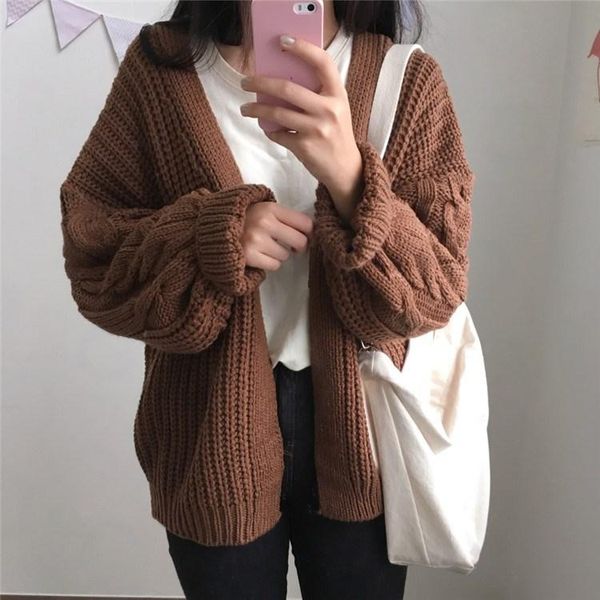 

women's sweaters 2021 fashion autumn winter knit sweater women harajuku loose warm cardigan college casual long sleeve coat, White;black