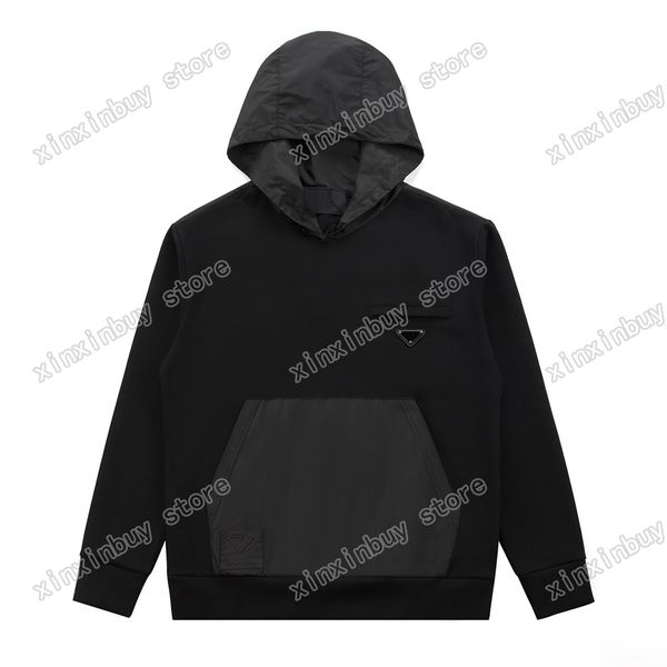 

21ss mens women designer sweatshirts hoodies basketball nylon metal triangle label letter casual fashion men wild black s-2xl