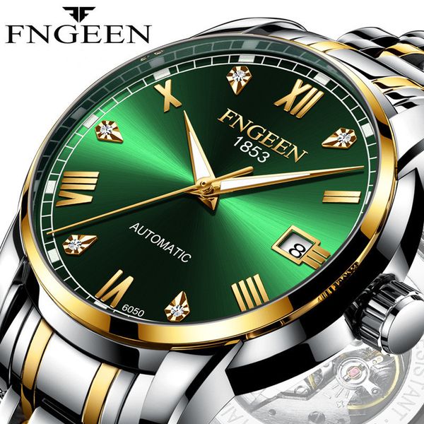 

new gentlemen watches fire luxury automatic mechanical men business clock golden green reloj mecanico de hombres, Slivery;brown