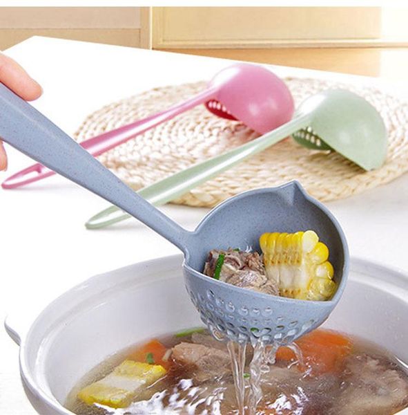 

spoons kitchen soup spoon multifunctional 2 in 1 strainer pot skimming porridge long handle tableware colander bucket