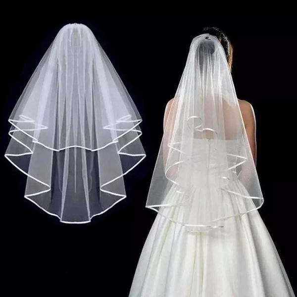 

bridal veils two layers veil ribbon edge bride accessories women with comb, Black